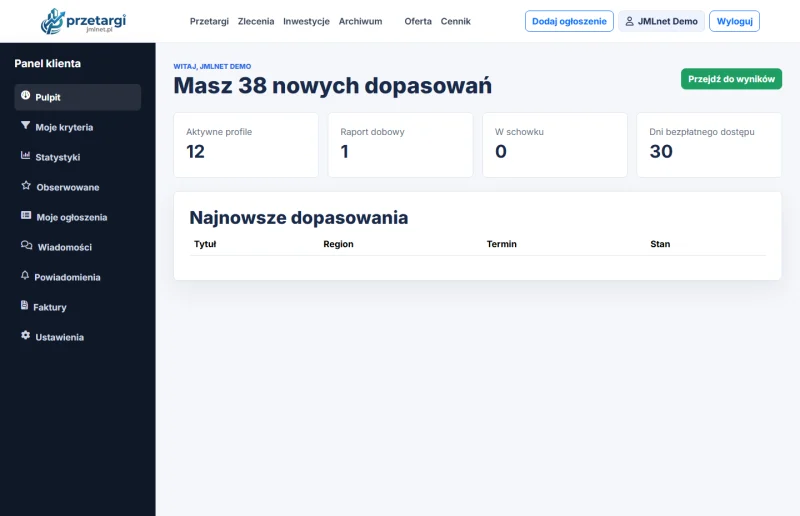 RadarPrzetargów - gotowy skrypt do monitoringu przetargów / RWD / PWA - zrzut ekranu 5