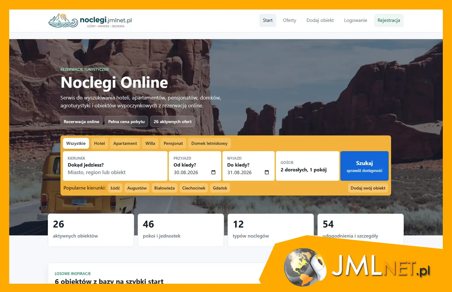 Noclegi Online - gotowy skrypt bazy noclegowej i rezerwacji / RWD / PWA